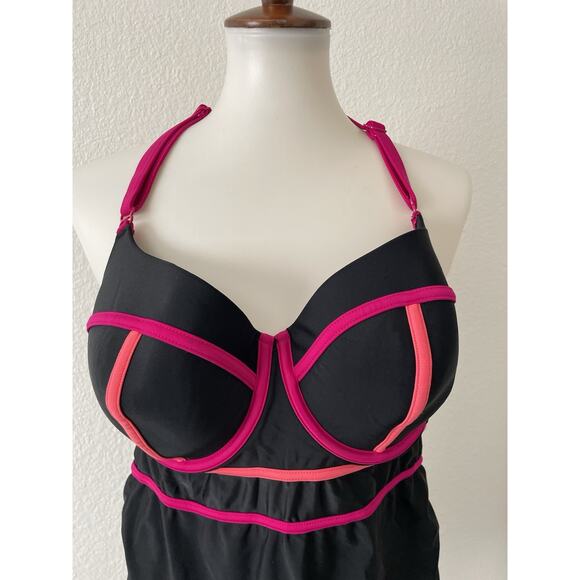 Cacique Swim Tankini Bikini Top Multicolor Color Block Swimwear - Picture 2 of 12